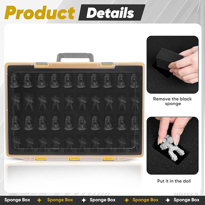 Miniature Storage Carrying Figure Case - 120 Slot Figurine Minature Carrying Case with 3 Foam Layer for Miniatures Compatible with 40k, DND & More (Yellow)
