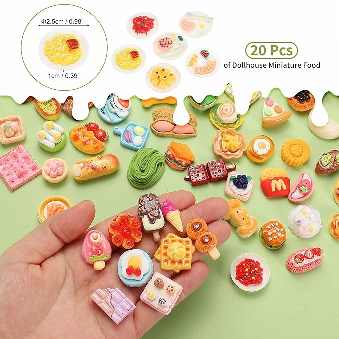 Dollhouse Miniature Food, Cute Mixed Steak Western Plate Figures Toys Mini Resin Foods Trinkets for Pretend Play Kitchen Cooking Game & Doll House Decor (Mixing Colors, 20pcs)