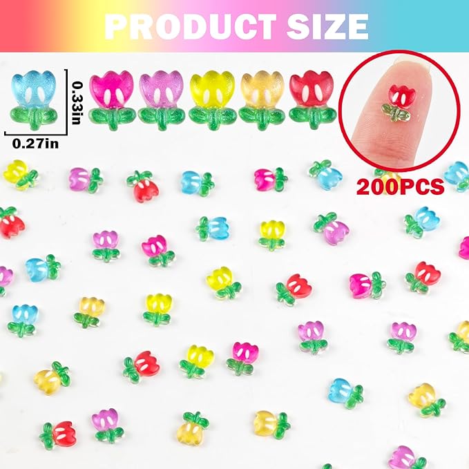 200 Pieces Tiny Tulip Decor for Dollhouse Mini Resin Decor for Crafts Tiny Things for Fairy Garden Micro Landscaping Decoration