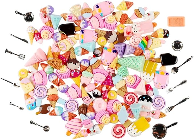 NWFashion 112PCS Miniature Decor Dessert Pastry Toy Food Cake Topper Scrapbooking Shoe Decoration Charms(Ice Cream)