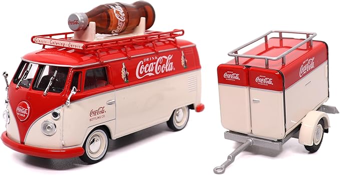 Motor city classics Coca-Cola Diecast Collectible | 1960 Volkswagen Kombi T1 with Trailer 1:43 Scale Model 443060 Officially Licensed