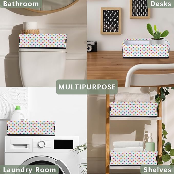 Colorful Polka Dot Bathroom Storage Baskets Waterproof Bathroom Counter Organizer Decorative Toilet Paper Storage Basket for Organizing for Bathroom Living Room Decor