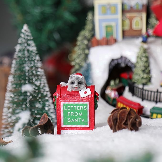 Christmas Village Accessories Ornaments Resin Christmas Village Sets Decoration for Xmas Festival Holiday (Raccoon Letters from Santa)