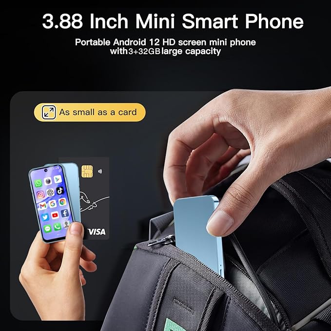 LMZYESHY Mini Phone for Kids,Unlocked Kid Phone,3.88inch HD Touch Screen,4G, Dual SIM,Face ID,Android 12,Kids Cell Phone(3GB+32GB,Black)