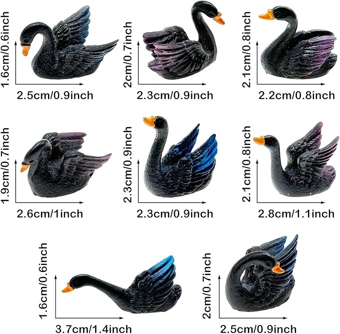 Cayway 16 PCS Miniature Swan, Mini Swan Decor Resin Swan Model Decorative Statues Fairy Garden Animals for Plant Pots Bonsai Craft, Micro Landscaping Decoration