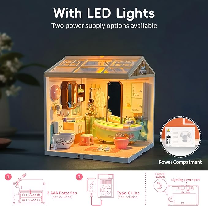 Hallisun LED Building Blocks for Adults, 1:24 DIY Miniature Dollhouse Kits with Roof & Dustproof Cover, Tiny House Toy Building Sets for Kids Ages 8-12-15, Birthday Hobbies Gift for Men Women Boy Girl
