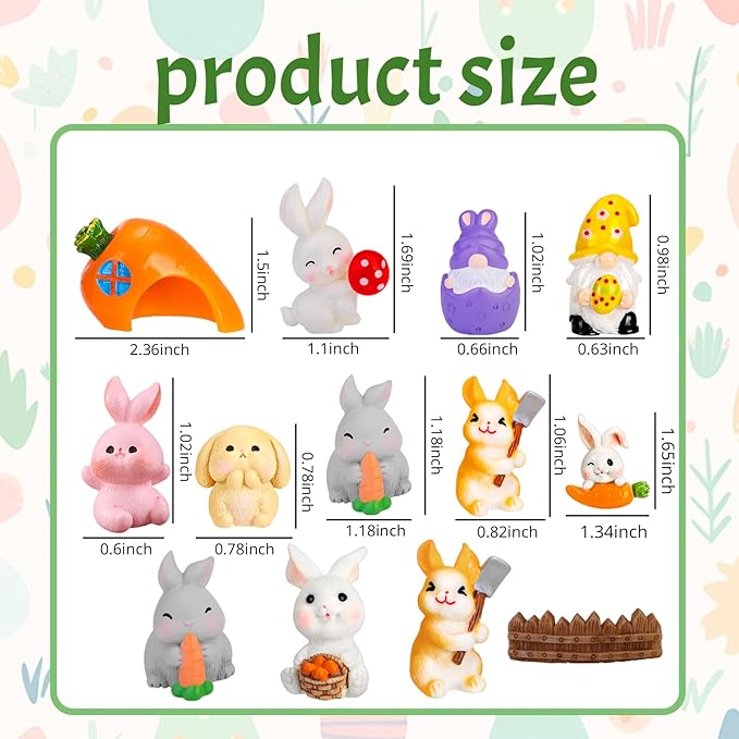 60Pcs Easter Luminous Mini Resin Figurines Miniature Figurines Tiny Small Easter Glow in The Dark Little Bunnies Chicken for Dollhouse Eggs Fillers Landscape Micro Garden Decoration Party Favors