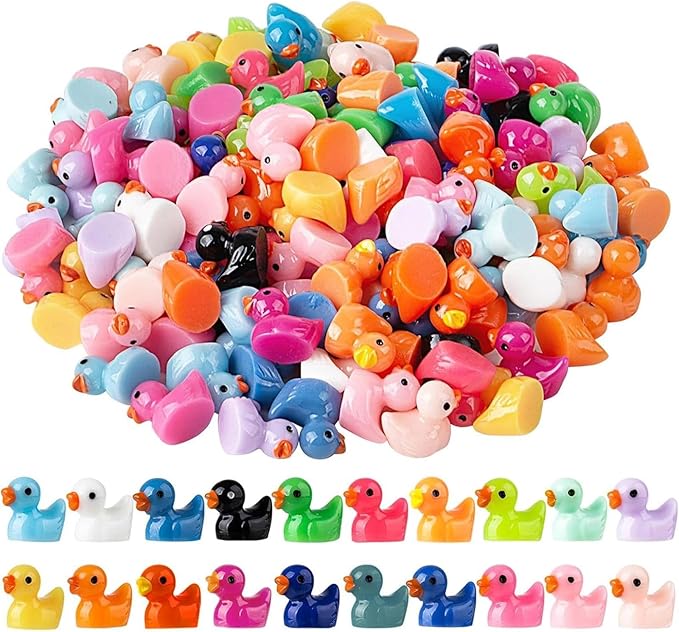 200 Pcs Mini Resin Duck Colorful Miniature Figures Micro Fairy Garden Landscape Aquarium Hide and Seek Dollhouse Cake Decoration Potted Plants DIY Slime Craft Charms for Party Toys Game Gift