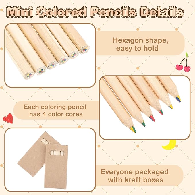 Ctosree 24 Packs 4 in 1 Rainbow Pencils 3.5 Inch Mini Colored Pencils Bulk in Kraft Boxes Valentine's Day Gift for Kids Classroom 100th Day of School Drawing Birthday Party Favor, 6 Per Pack