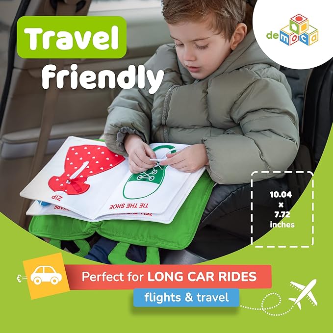 deMoca Montessori Busy Book Toddler Travel Toys 1-3, Activity Quiet Book Airplane Travel Toys for Toddlers 1-3, Busy Board with Car and Plane Activities, Gift for Boys & Girls