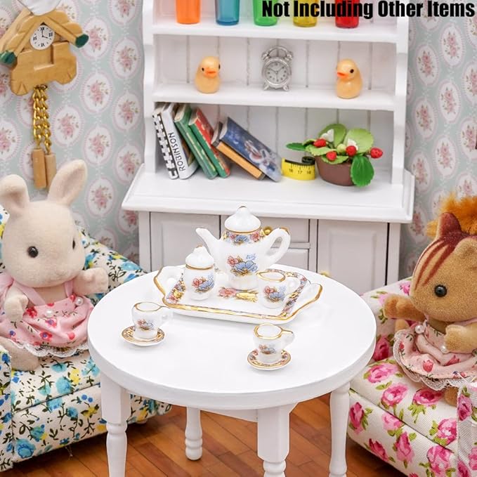 Odoria 1/12 Miniature Porcelain Tea Set 8Pcs Dollhouse Decoration Accessories
