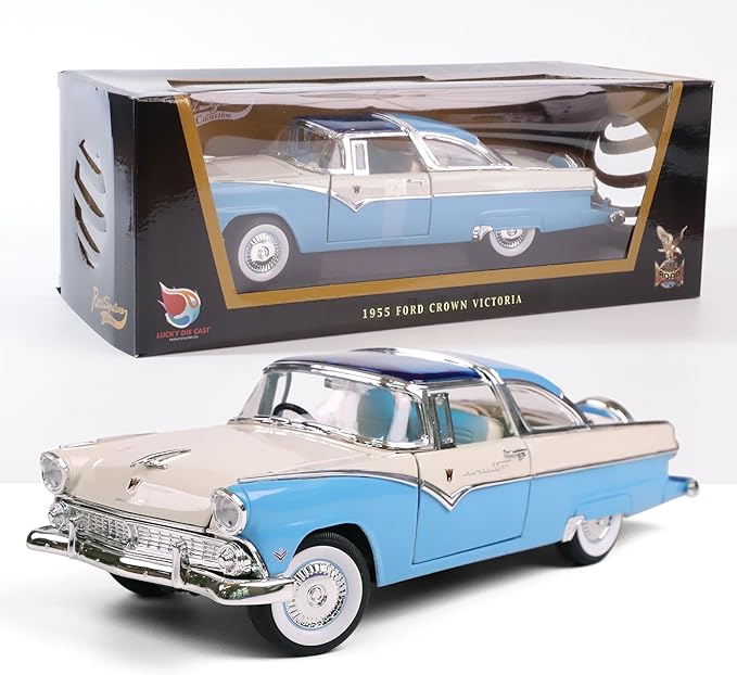 1955 Ford Crown Victoria 1/18 Scale Die-Cast Metal Model Premium Classic Vintage Alloy Cars with Display Case, for Kids Men and Teens Dad 14+ Year