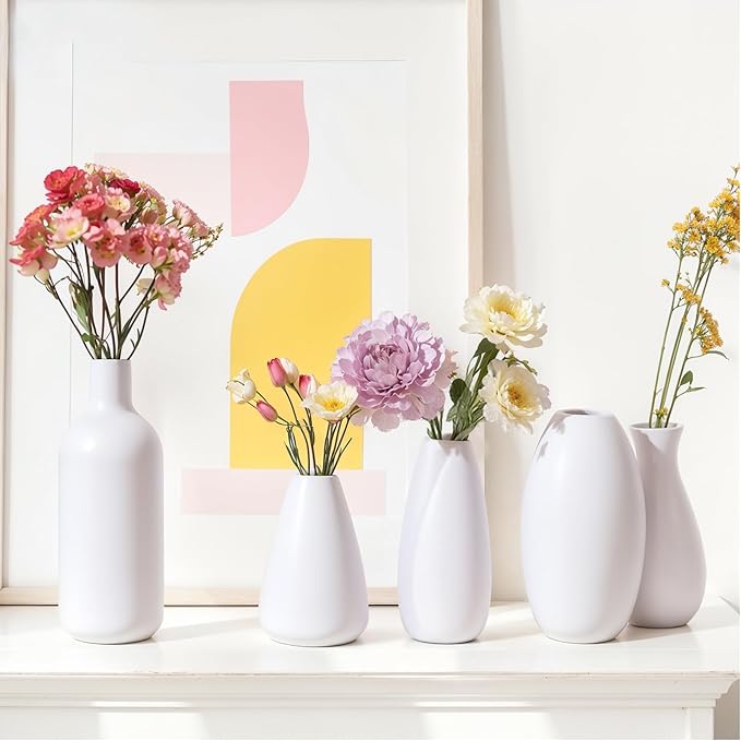 Paintable Vase Set of 16 White Small Bud Vases for Flowers, Clay Vase Bulk for Wedding Decorations Pampas Grass Centerpieces, Boho Mini Ceramic Vases for DIY Painting Home Dining Table Decor