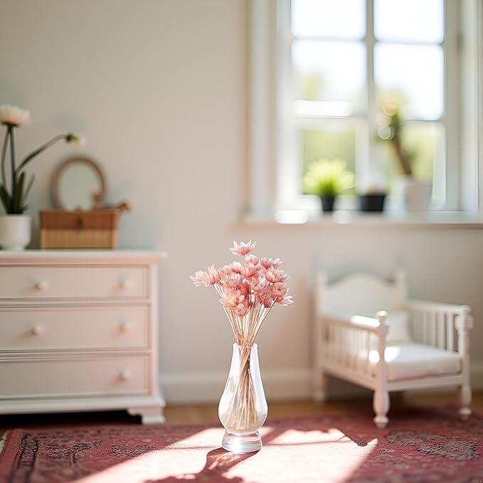 Pink Mini Flower Vase, 1/12 Scale Miniature Dollhouse Accessories Decor, Doll House Mini Flower Bowl Elegant Decoration for Mini Scene Excellent Quality