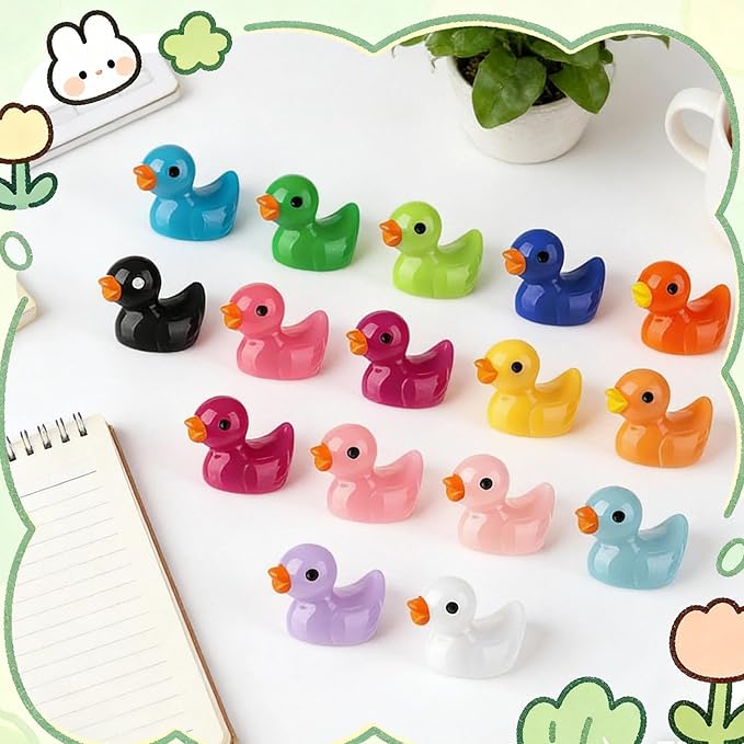 200 Pcs Mini Resin Duck Colorful Miniature Figures Micro Fairy Garden Landscape Aquarium Hide and Seek Dollhouse Cake Decoration Potted Plants DIY Slime Craft Charms for Party Toys Game Gift