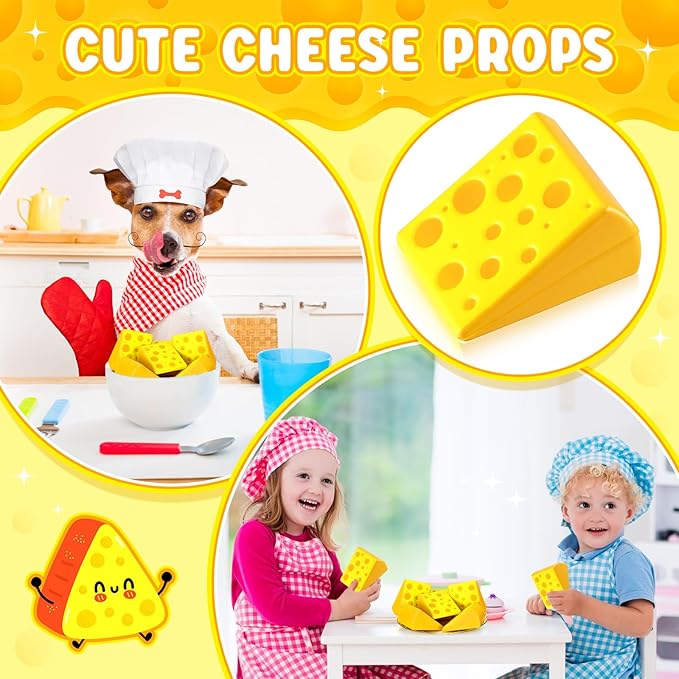 Libima 50 Pcs Cheese Stress Toys Bulk Fake Cheese Party Favors Foam Squeeze Stretchy Food Stress Ball Miniature Block for Kids Adults Anxiety Relief Fidget Toys Dollhouse Kitchen DIY Decor