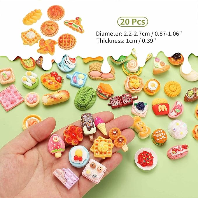 Dollhouse Miniature Food, Cute Mixed Colorful Bow Tie Pie Figures Toys Mini Resin Foods Trinkets for Pretend Play Kitchen Cooking Game & Doll House Decor (Mixing Colors, 20pcs)