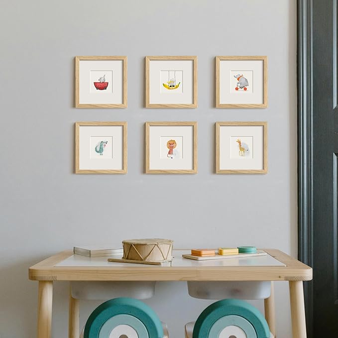 Momentworth 8x8 Picture Frames with Mat for 4x4, Solid Oak Wood Frame with Tempered Glass for Wall Mount(Single,Oak)