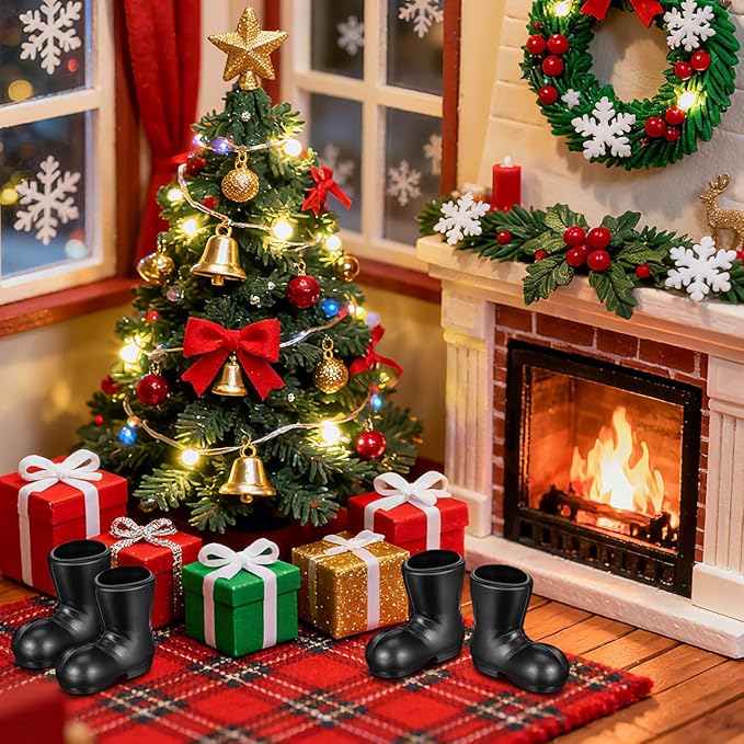 DOITOOL 50 Pcs Miniature Santa Claus Boots, Mini Shoes Props for Dollhouse Decoration, Cute Xmas Ornaments Plastic Xmas Mini Shoes