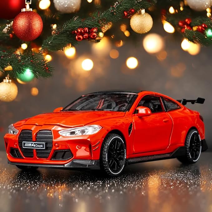 Toy Cars Compatible for M4（M Performance Parts ） 1/32 Metal Model Car Pull Back Car Toys with Light and Sound Toys Car Collectible Model for Children Age 3 + Year Old (Red)