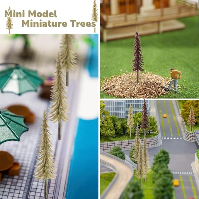 LUEYAO Mini Model Miniature Trees Mixed Train Scenery Architecture Fake Trees for DIY Crafts Building Model Scenery Landscape Brown 1.8-3.9 inch 48 PCS