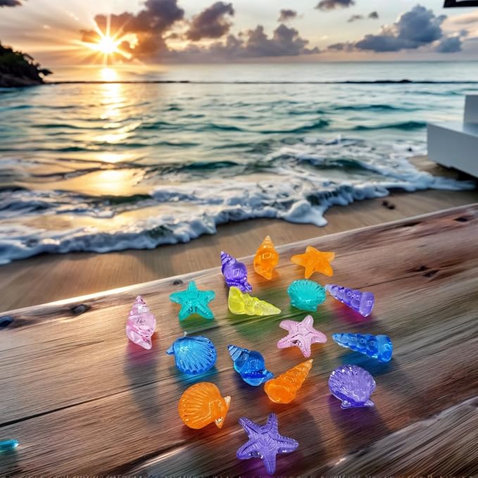 600pcs Luminous Mini Resin Animals Tiny Sea Shell Figurines,Sea Shells for Crafting, Under The Sea Party Favors,Vase Filler