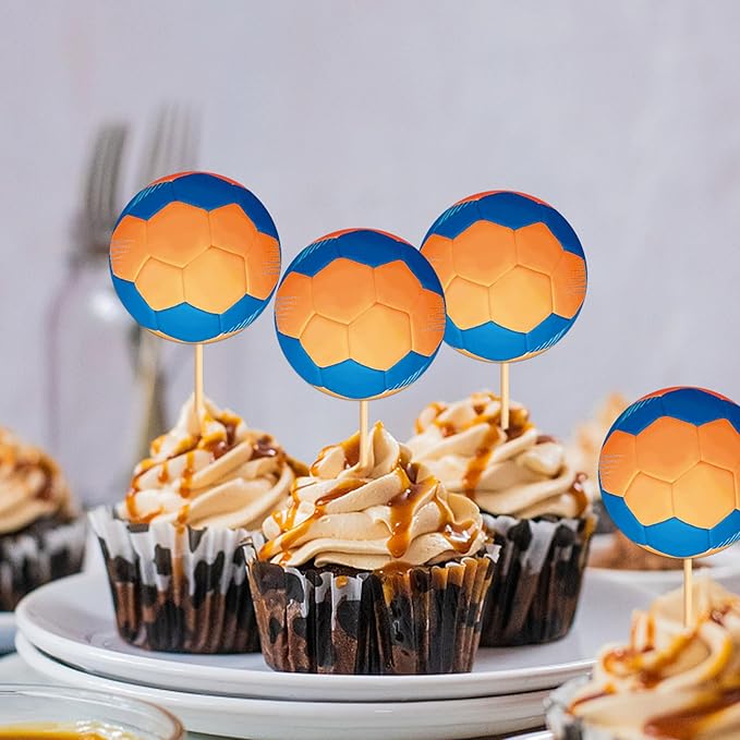 Ercadio 24 Pack Double Sided Handball Cupcake Toppers Sports Handball Cupcake Picks Handball Birthday Cake Decorations Baby Shower Handball Sports Players Theme Birthday Party Cake Decorations