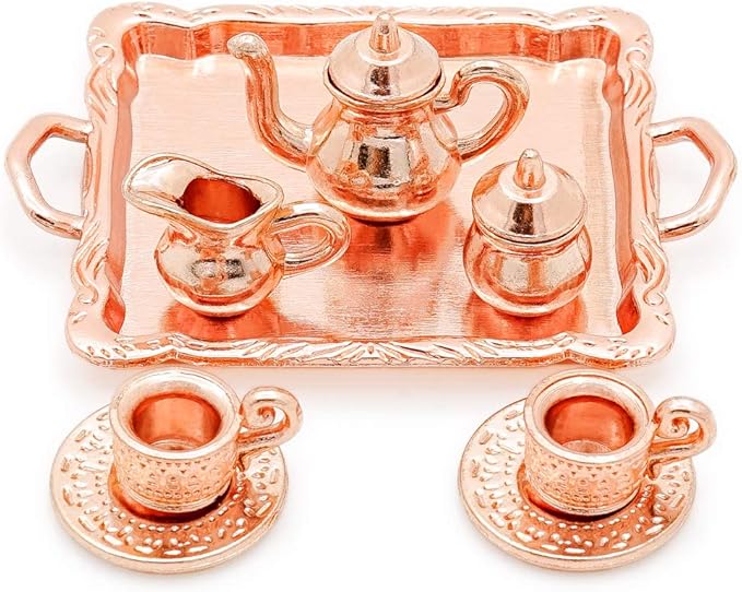 Odoria 1/12 Miniature Tea Set 8Pcs Dollhouse Decoration Accessories, Copper