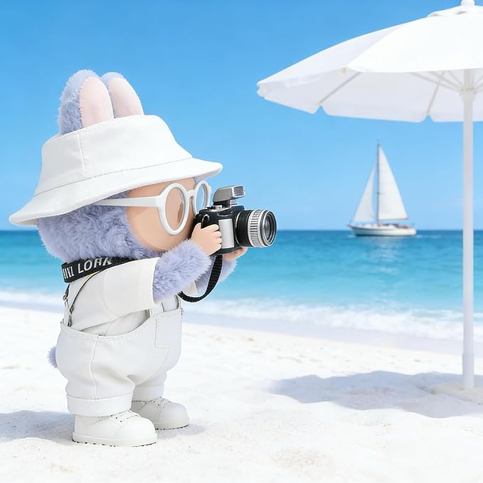 17cm Doll Clothes Set, Hat & Overalls & Shirt & Shoes & Glasses & Camera Set for 17cm Accessories Suit, Stylish Dolls Clothes Accessories, Cute Clothes for Dress up Unique Style (White)
