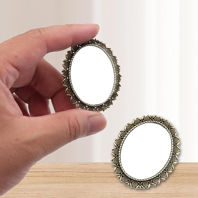 Dollhouse Mirrors 2pcs, 1:12 Scale Miniatures Accessories, Elegant Gold Framed Glass Mini Mirror with Classic Scrollwork Design for Dollhouses
