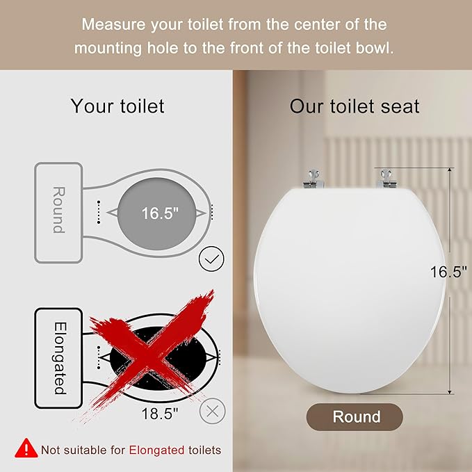 White Round Toilet Seat Natural Wood Toilet Seat with Zinc Alloy Hinges, Easy to Install also Easy to Clean, Scratch Resistant Toilet Seat by Angol Shiold (Round, White)
