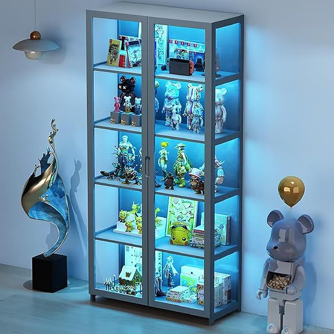 Display Cabinet with Acrylic Doors, 63.78" High Display Case, 5-Tier Curio Cabinet, Collectibles Toy Organizers Rack & Display Shelf, High Display Case for Home, Office, Playroom, Living Room