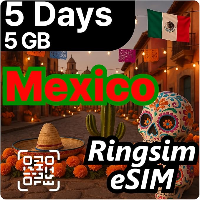 [eSIM] Mexico eSIM | 5DAYS 5GB | 5G, 4G/LTE, Tethering, Hotspot | eSIM with Instant Activation in 10 Minutes | Cancun, Mexico City, Los Cabos | Travel eSIM by Ringsim