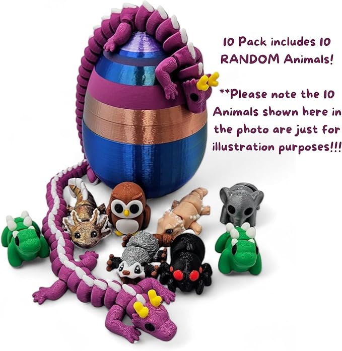 5 Pack Mystery Mini Animal Packs - 3D Printed Articulating Figurines - Unique and Fun Designs Includes Mystery Egg - Stress Relief (5 Pack)