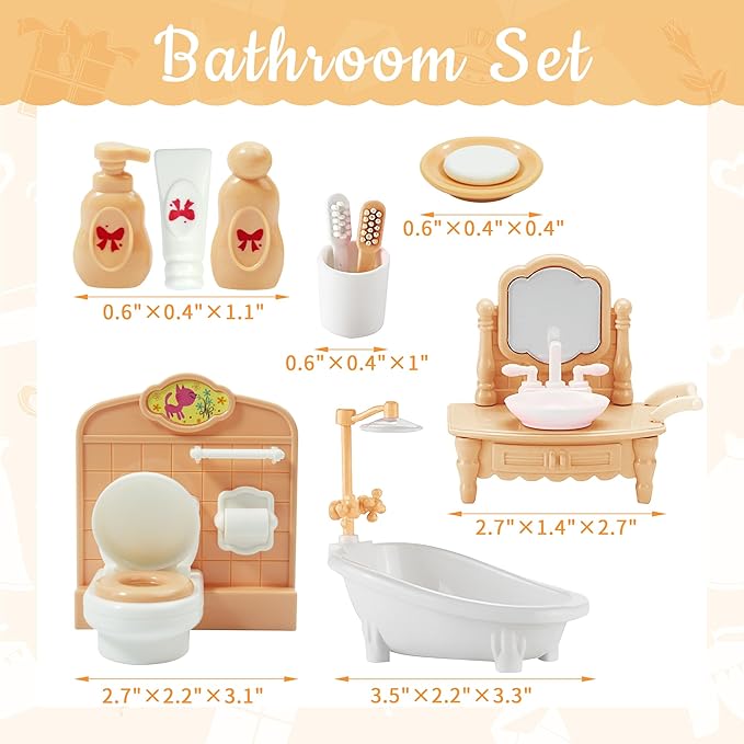 20 Pieces Doll House Furniture and Accessories Set Dollhouse Furniture Set Mini Dollhouse Furniture 1 12 Scale Bedroom Living Room Bathroom Furniture Accessories (Yellow)