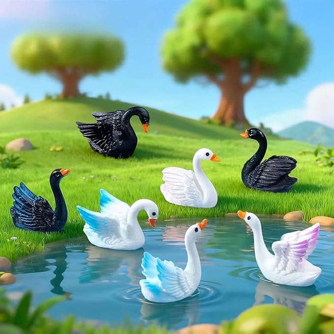 Cayway 16 PCS Miniature Swan, Mini Swan Decor Resin Swan Model Decorative Statues Fairy Garden Animals for Plant Pots Bonsai Craft, Micro Landscaping Decoration