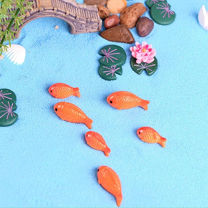 RAYNAG 50pcs Miniature Resin Red Fish Micro Landscapes Fairy Garden Figurines Potted Decoration Aquarium Dollhouse Ornament Decor for Crafting or Cake Decorating