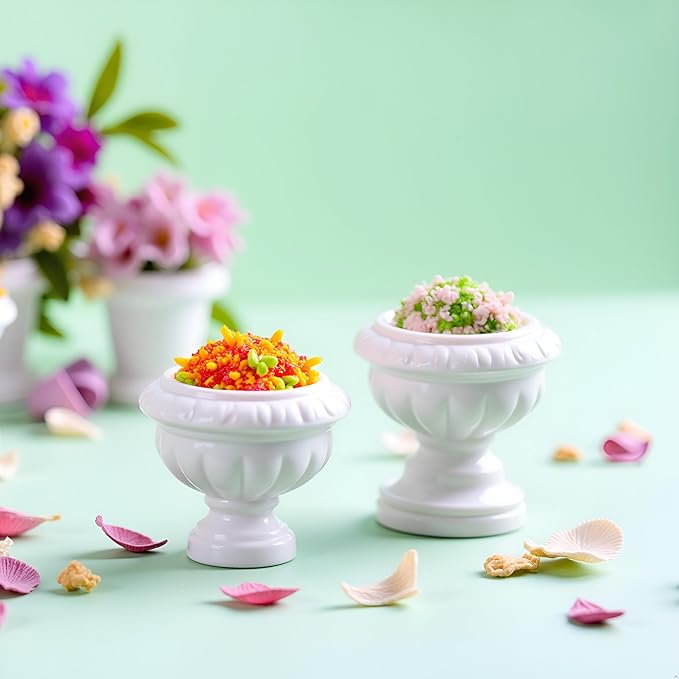 Miniature Dollhouse Plant Flowers, Mini Potted Plant Artificial Tiny Flowers Plants,Tiny Fake Greenery Bonsai Ornament Crafts for Doll House Accessories (Roman Style)