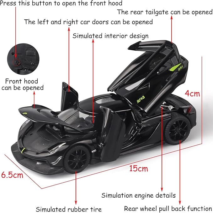 Toy Cars Model Jesko Black Alloy Collectibles Die-cast Vehicles with Sound and Light