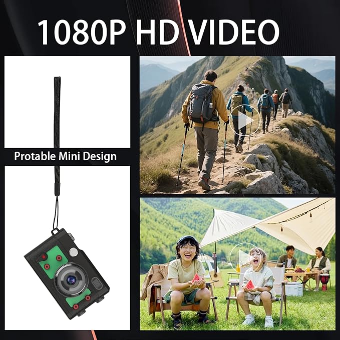 Mini Keychain Camera 64GB, 1080P Mini Retro Photo Video Camera, 120 Minute Battery Life Portable Tiny Digital Cam, Micro Video Camcorder for Travel Students Children, Green