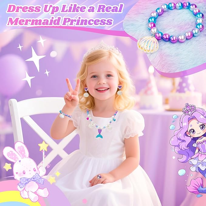 Mermaid Toys Gifts for Girls Age 4-6 7 8 9 10, Unique Girls Birthday Gifts Set with Locked Diary, Kids Purse, Plush Light Up Star Pillow, DIY Water Bottle Kits, for Christmas