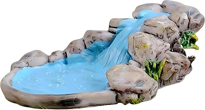 Blue DIY Miniature Water Pool Fairy Garden Decor - Antique European Manor Style Mini Pond Landscape Ornament for Dollhouse Village and Outdoor Crafts