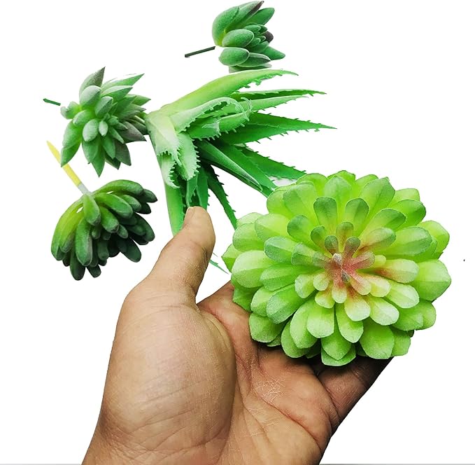 Cayway 18 PCS Artificial Succulent Plants, Green Fake Succulent, Unpotted Faux Succulent Assortment in Flocked Green in Different Type for Birthday Home Decor Indoor Wall Garden DIY