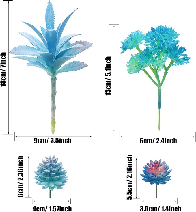 Woohome 10 PCS Artificial Succulent Plants, Blue Fake Succulent, Unpotted Faux Succulent Assortment in Flocked Blue in Different Type for Birthday Home Decor Indoor Wall Garden DIY