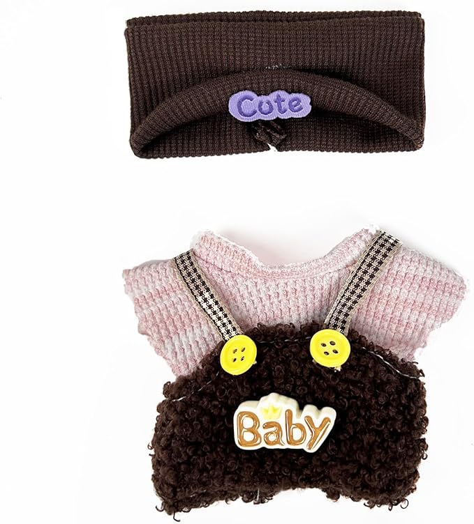 17cm Doll Clothes(NO Doll), Cute Dolls Outfit Accessories with Hat + Top + Suspenders Pants, Small Kawaii Clothes Set for Dolls(Style 13)