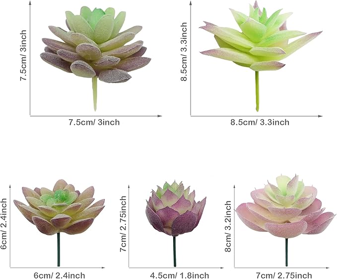 Woohome 25 PCS Artificial Succulent Plants, Purple Fake Succulent Unpotted Faux Succulent Assortment in Flocked in Different Type for Birthday Home Decor Indoor Wall Garden DIY