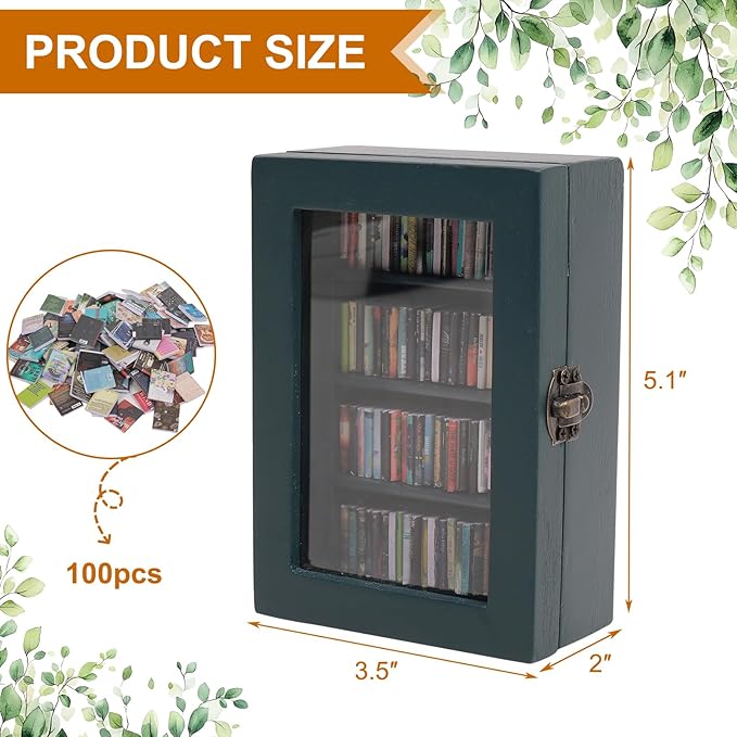Anxiety Bookshelf Ornament With 100pcs Mini Books | Miniature Bookshelf Decor |Shake Away Your Anxiety Book Library | Mini Book Shelf for Doll House Home Office Decor (Blue)