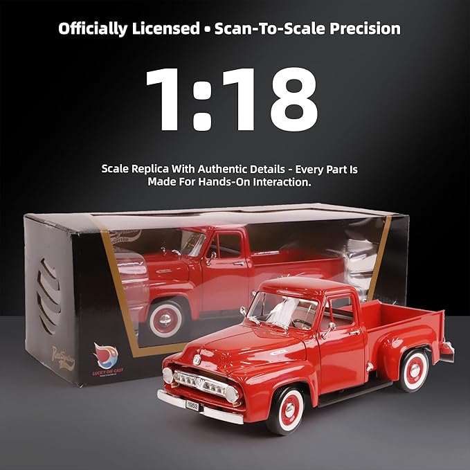 1953 Ford F-100 Pickup Truck 1/18 Scale Die-Cast Metal Model Alloy Collection Cars with Display Case, with Opening Doors, for Kids Men and Teens Dad 14+ Year