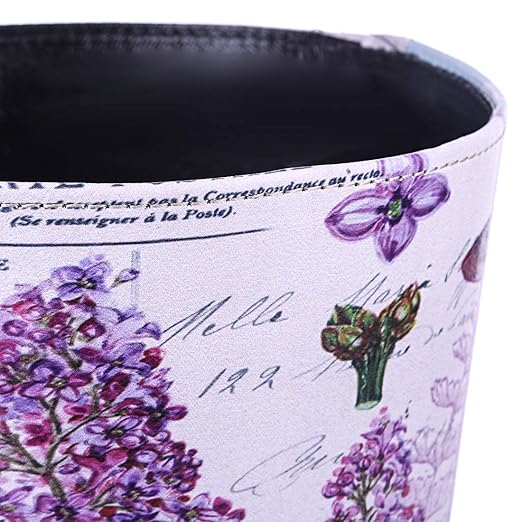 Scakbyer 10L/2.64 Gallon Trash Can Waterproof PU Leather Flowers Pattern Wastebasket Paper Basket Dustbin Garbage Bin - (Type 7)