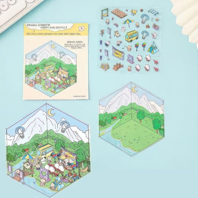 DIY 3D Sticker Scenes Kit - 5 Sets Creative Mini Shop, Cafe & Animal Themes | Make Your Own Cute Cartoon Stickers for Teens, Adults & Kids | Stress Relief Craft Activity for Home Decor & Relaxation